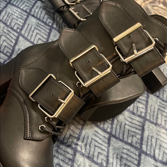 Demonia Black Buckle Platform Boots - Picture 2 of 16